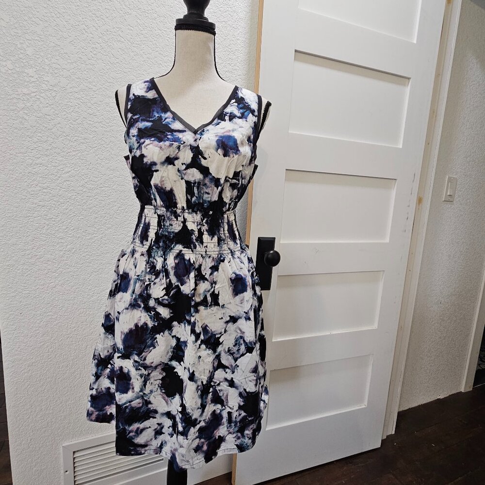 Floral Dress with Pretty Sheer Details at Sleeve and Neck Hem